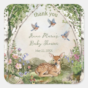 Sticker Carré Arche de la forêt et faon pour une baby shower neu