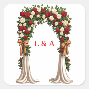Sticker Carré Arche de mariage florale Roses et décor à ruban do
