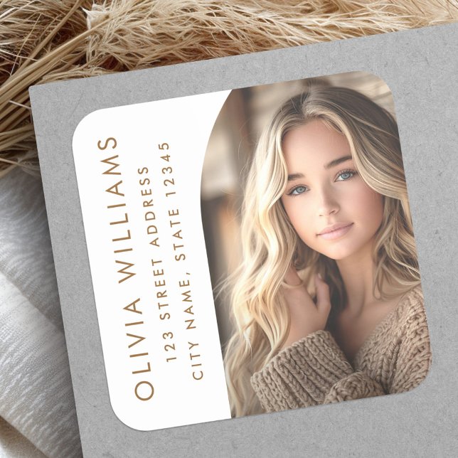 Sticker Carré Arche photo blanc grad graduation adresse de retou (Arch photo white grad graduation return address square sticker)