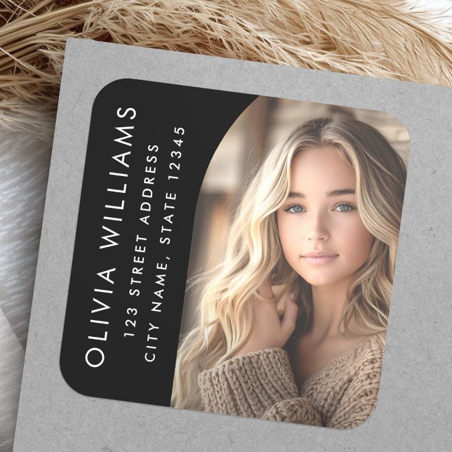 Sticker Carré Arche photo noir grad graduation adresse de retour (Arch photo black grad graduation return address square sticker)