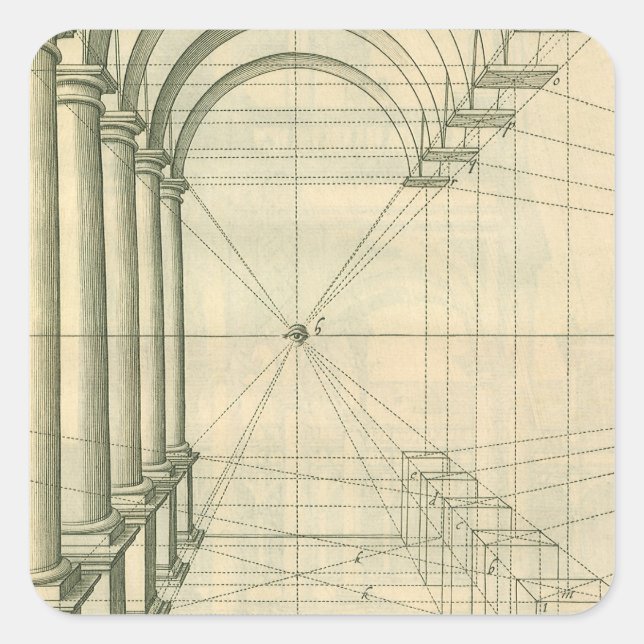 Sticker Carré Architecture Ancienne, Arches Colonnes Perspective (Devant)