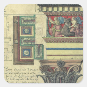 Sticker Carré Architecture Ancienne, Colonne avec Moulure de Cor