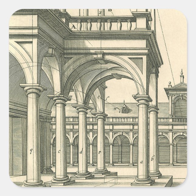 Sticker Carré Architecture Ancienne, Cour romain avec Colonnes (Devant)