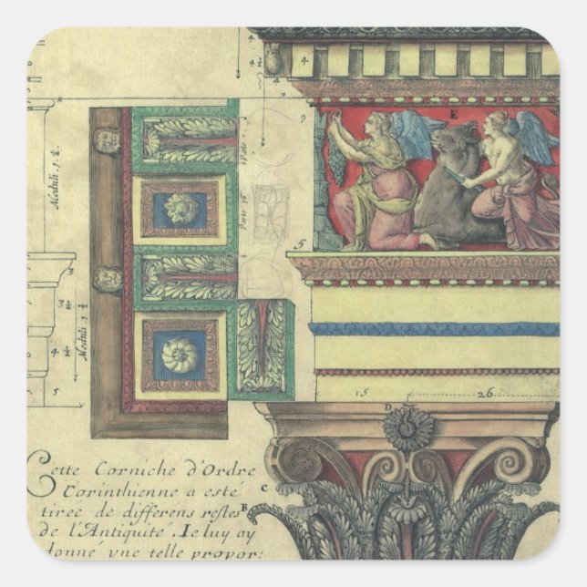 Sticker Carré Architecture vintage, Colonne avec moulage Cornice (Devant)