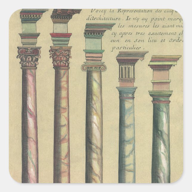 Sticker Carré Architecture Vintage, les 5 Ordres Architecturaux (Devant)