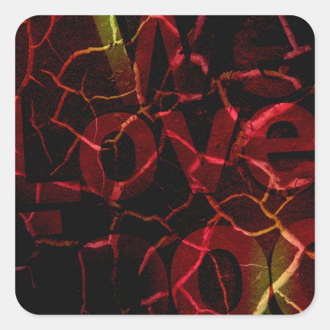 Sticker Carré Arêtes Frayées, Coeur Fort : Amour Indestructible (Devant)