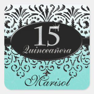 Sticker Carré Argent blanc noir 15ème Quinceanera de regard de