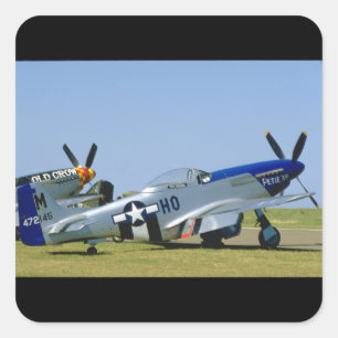 Sticker Carré Argent et bleu, P51 mustang, avions de Side_WWII