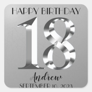 Sticker Carré Argent métallique 18e anniversaire