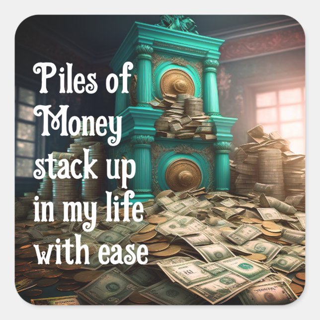 Sticker Carré Argent Richesse Prospérité Abondance Affirmations (Devant)