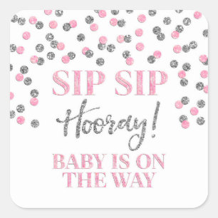 Sticker Carré Argent rose Confetti Sip Sip Hooray