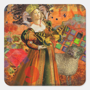 Sticker Carré Aries Orange Woman : Collage d'art antique gothiqu