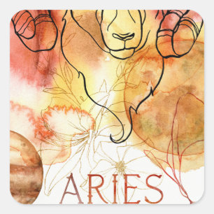 Sticker Carré Aries ram zodiac astrologie anniversaire or rouge