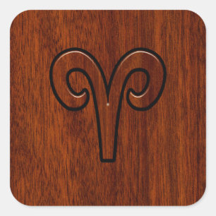 Sticker Carré Aries signe sur l'acajou comme décor imprimé