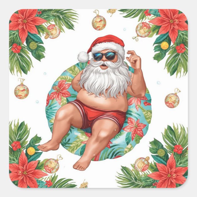 Sticker Carré Arizona Christmas themed with Santa Pool party  (Devant)