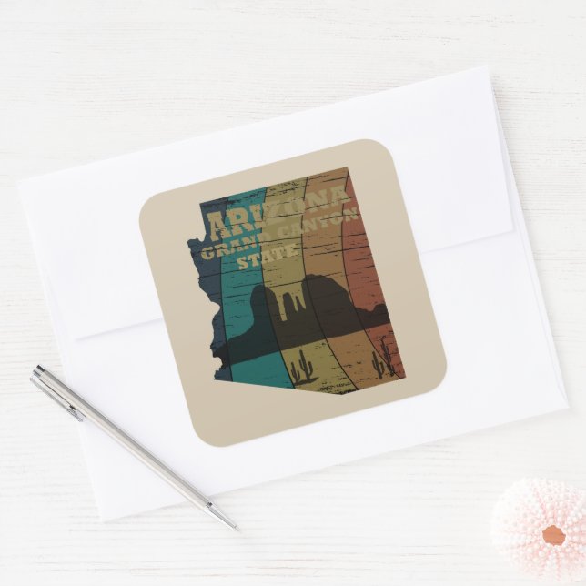 Sticker Carré Arizona Sedona carte grand canyon paysage rétro (Enveloppe)