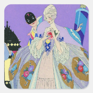 Sticker Carré Arlequin à un Bal Costumé Coussin de Jet