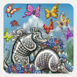 Sticker Carré Armadillos Bluebonnets Papillons Fleurs sauvages