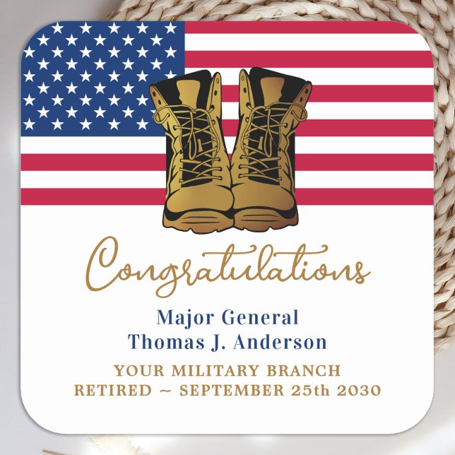 Sticker Carré Armée militaire Retraite USA American Flag Party (Créateur téléchargé)