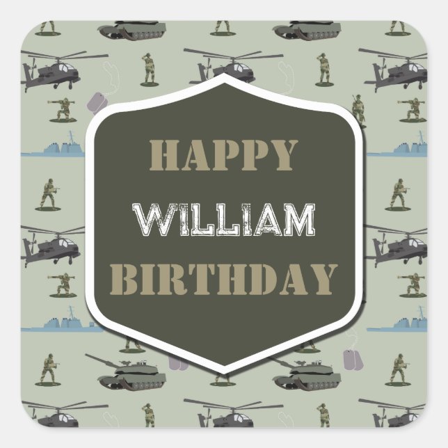 Sticker Carré Army Military Camouflage Green Camo Birthday (Devant)