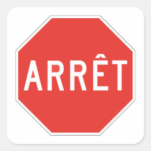Sticker Carré Arrêt, Québec, poteau de signalisation, Canada