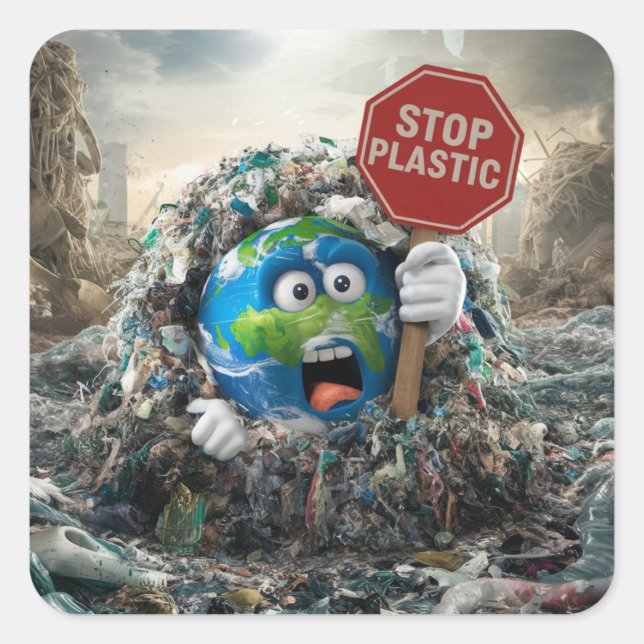Sticker Carré Arrêter le plastique (Devant)