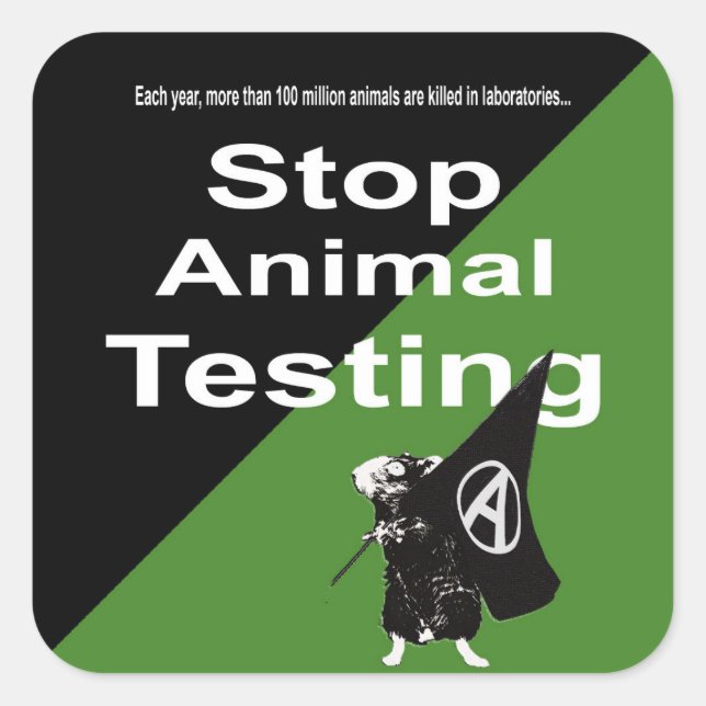 Sticker Carré Arrêter les tests sur les animaux (Devant)