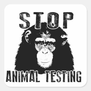 Sticker Carré Arrêter les tests sur les animaux - Chimpanzé