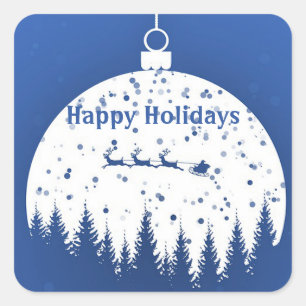 Sticker Carré Arrière - plan bleu avec boule de Noël et pin