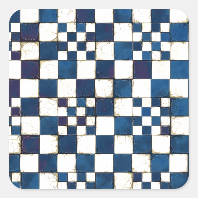 Sticker Carré Arrière - plan de texture de carreaux craqués bleu (Devant)