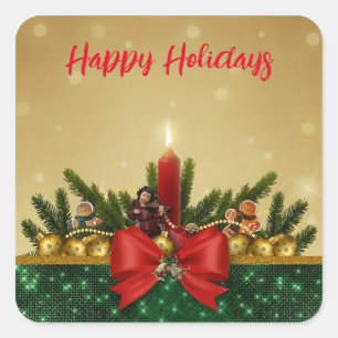 Sticker Carré Arrière - plan d'or avec Pine Tree et Saint et Gra