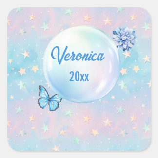 Sticker Carré Arrière - plan étoilé bleu-rose