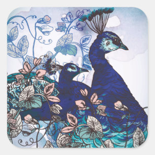 Sticker Carré Arrière - plan floral avec Peacocks