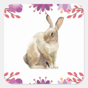 Sticker Carré Arrière - plan floral lapin de Pâques