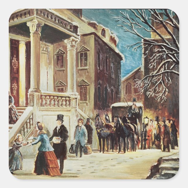 Sticker Carré Arrivée à la fête de Noël (Devant)