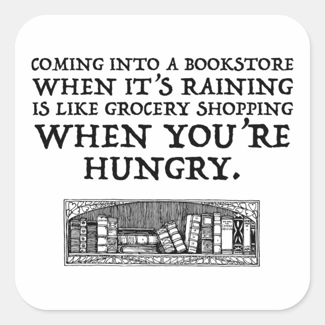 Sticker Carré Arrivée dans une librairie quand il pleut (Devant)