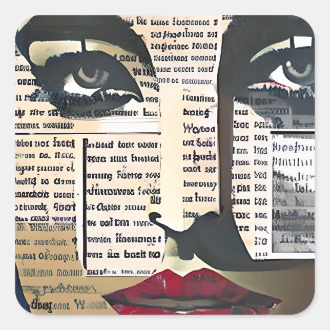 Sticker Carré Art Abstrait | L'art numérique du visage de la dam (Devant)