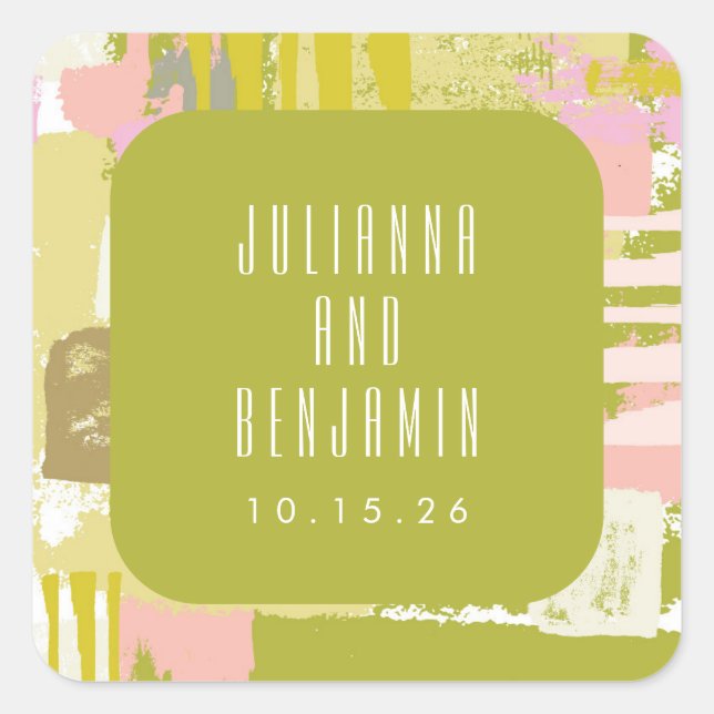 Sticker Carré Art Abstrait moderne Lime vert rose Mariage person (Devant)