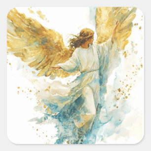 Sticker Carré Art angélique catholique religieux Ange doré