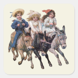 Sticker Carré Art antique de cheval de poney pour enfants