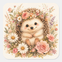 Art aquarelle de hérisson floral
