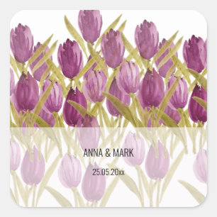 Sticker Carré Art aquarelle de tulipes violettes modernes