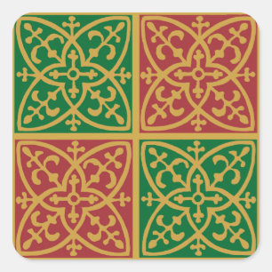 Sticker Carré Art de carreaux rouges et verts sur motif doré