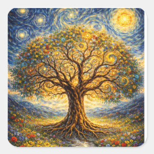 Sticker Carré art de géométrie sacrée arbre