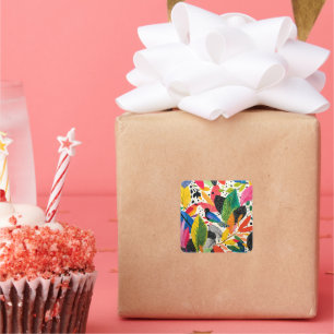 Sticker Carré Art de la jungle brillant et coloré