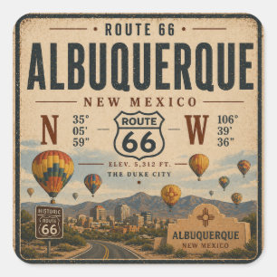 Sticker Carré Art de la route vintage à Albuquerque NM