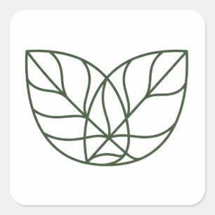 Sticker Carré Art de ligne de feuille verte minimaliste 