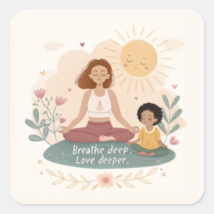 Sticker Carré Art de méditation mère-enfant fantaisiste
