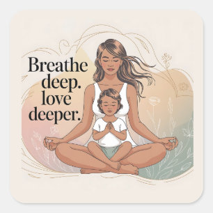 Sticker Carré Art de méditation pleine conscience mère-enfant