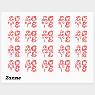 Sticker Carré Art de mot LOVE Tissu Fonte Lettres Rouges 